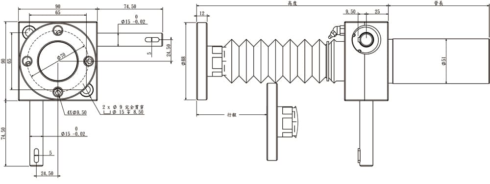 PIS Series dimensional engineering drawing